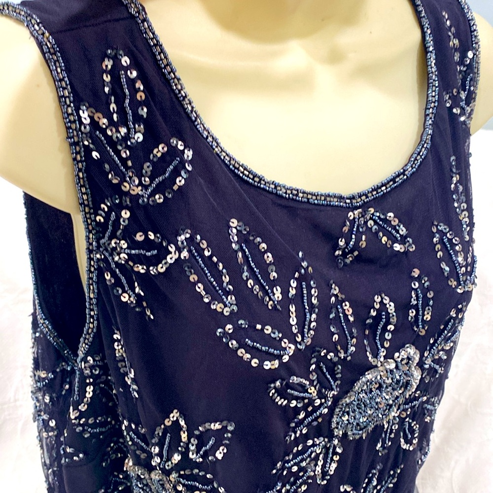 Pissarro Nights sparkling long occasion wedding dress beaded sequins navy 18W